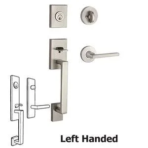 Reserve La Jolla - Left Handed Single Cylinder La Jolla Handleset with Square Door Lever with Contemporary Round Rose in Satin N