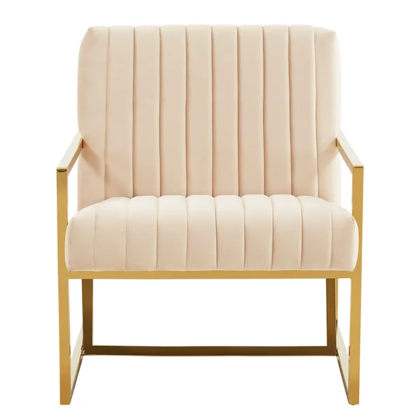LeisureMod Montgomery Velvet Pinstripe Design Accent Armchair with Gold Frame Purple