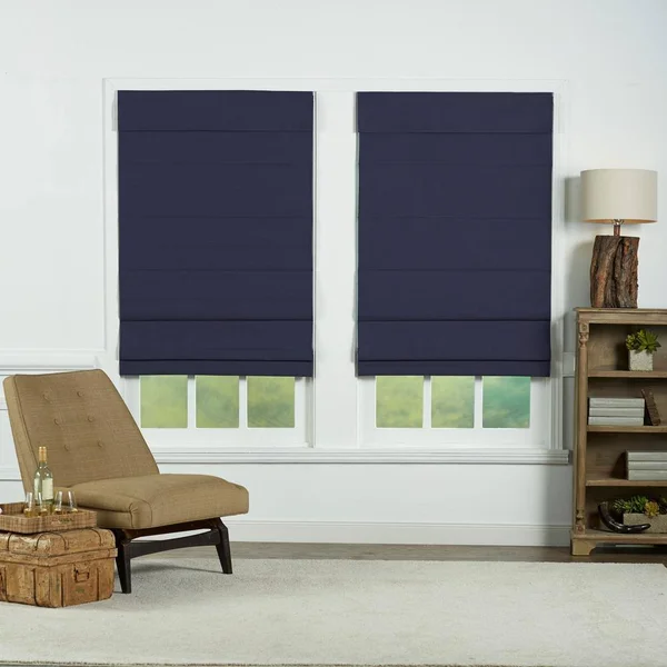 Perfect Lift Window Treatment Navy Cordless Blackout Energy-Efficient Cotton Roman Shades 61 in. W x 72 in. L - Blue