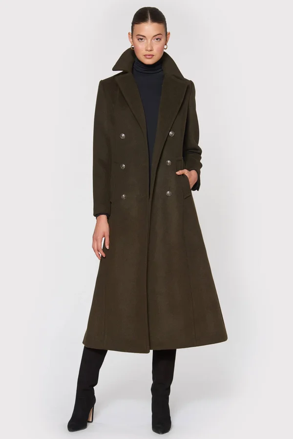 1 Madison Donna Wool Coat, Olive Womens Luxury Winter Coat Olive