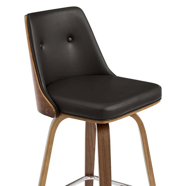 Armen Living Nolte Brown Faux Leather and Walnut Wood Swivel 30x22 Bar Stool