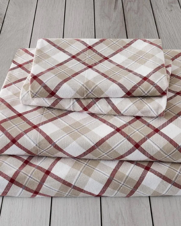 London Fog Cotton Flannel Sheet Set, Full, Tan Plaid