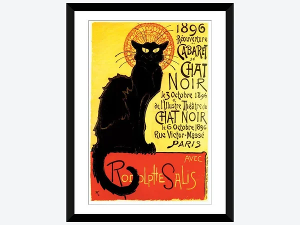 Framed Poster Prints - Cabaret DU Chat Noir, 1896 by Theophile Alexandre Steinlen ( Animal Art > Cats > Black Cats art)