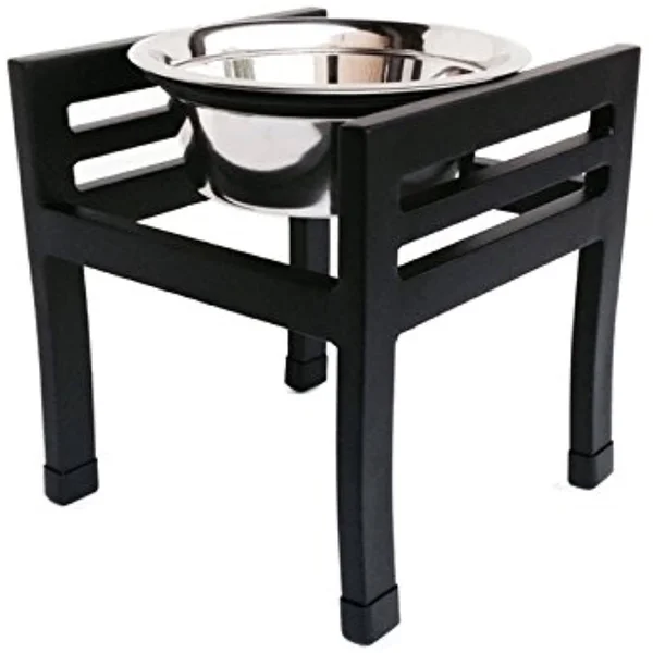 Pets Stop Moretti Single Elevated Stainless Dog Bowl Diner - Black