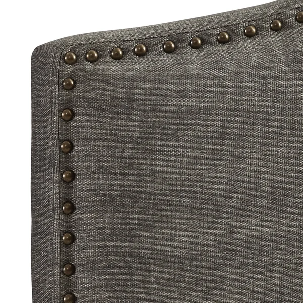 Gray Upholstered Camelback King Panel Headboard