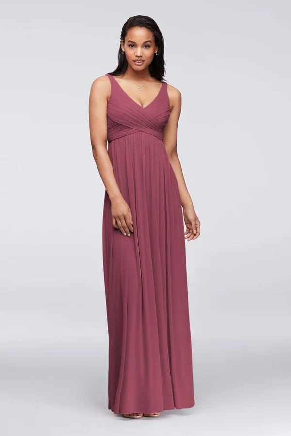 Long Mesh Bridesmaid Dress with Cowl Back Detail - Chianti - 26