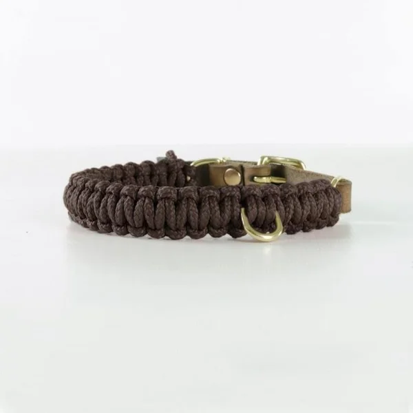 Touch of Leather Dog Collar - Chocolate XL, Brass