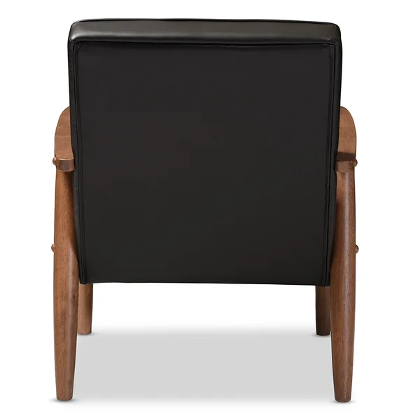 Baxton Studio Sorrento Mid-Century Black Faux Leather Lounge Chair