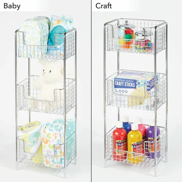 mDesign Vertical Standing Kitchen Pantry Food Shelving with 3 Baskets