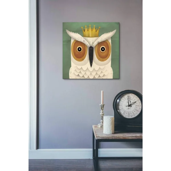 Epic Graffiti 'White Owl with Crown' by Ryan Fowler, Giclee Canvas Wall Art - 18 x 18