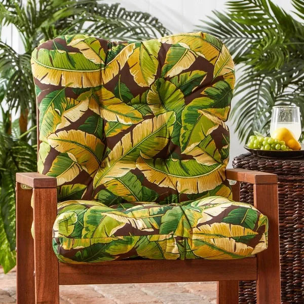 Greendale Home Fashions Outdoor Seat/Back Chair CUSHION, Palm Leaves White, 42 x 21 x 5 inches