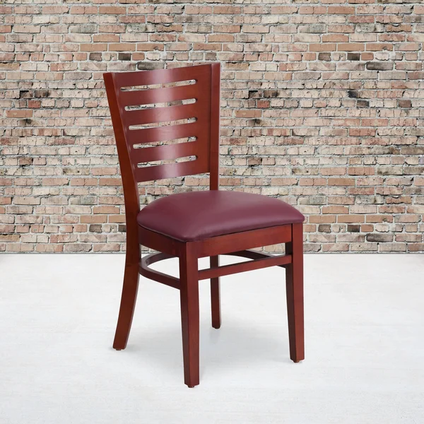 Darby Series Slat Back Mahogany Wood Restaurant Chair - Burgundy Vinyl Seat, Flash Furniture