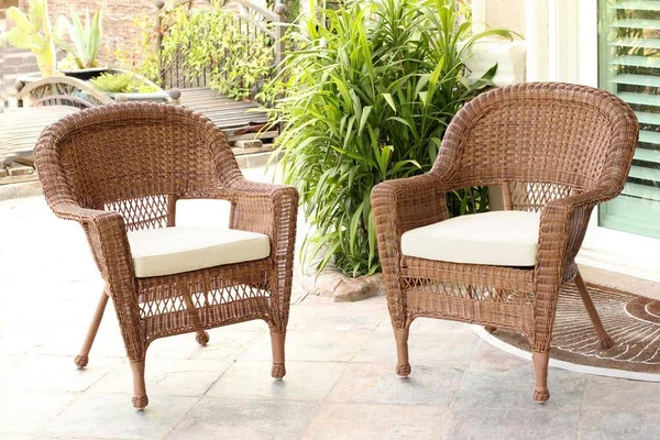 Jeco W00205-C_2-FS001-CS Honey Wicker Chair with Ivory Cushion - Set of 2