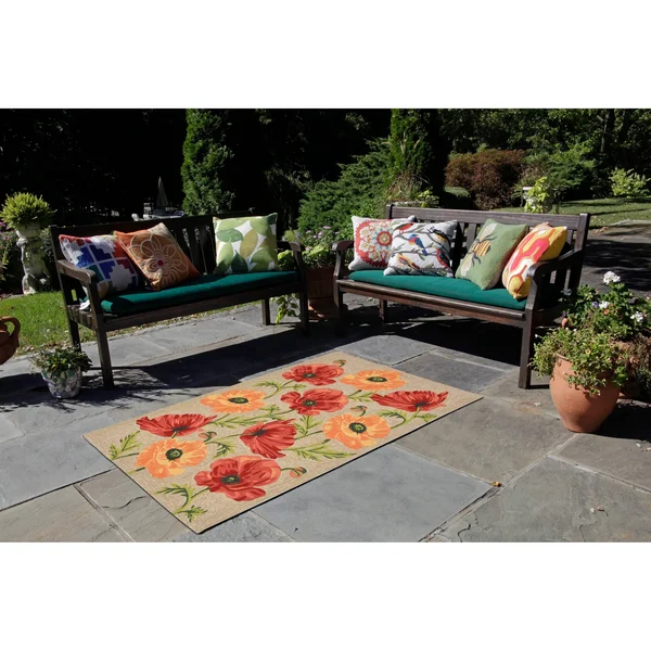 Liora Manne Ravella Icelandic Poppies Indoor/Outdoor Rug Natural 42x22x66x22