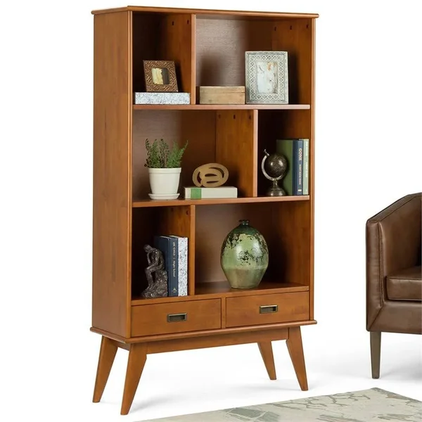 Simpli Home Draper 6 Cubby Bookcase - Teak Brown