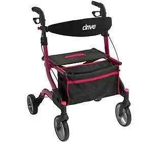 Drive Medical Foldable Lightweight Rollator with Light, Red