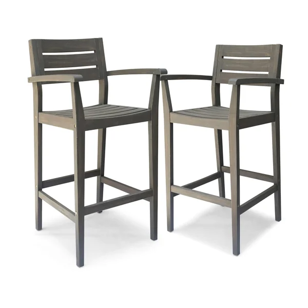 Noble House Outdoor Acacia Wood Barstool in Gray Finish - Set of 2