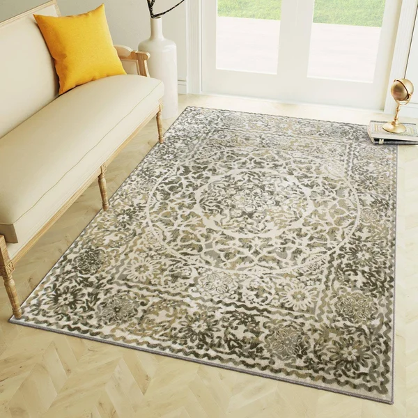 Dulce Modern Bloom Area Rug - Ivory and Gray, 2& 7x22 x 8&