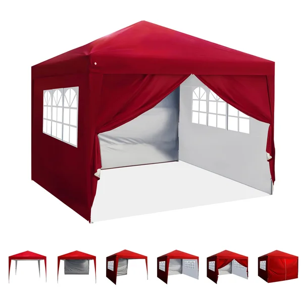 Asteroutdoor 10&x10& Pop Up Canopy with Sidewalls, Adjustable Leg Heights, Windows, Wheeled Carry Bag, Stakes and Ropes, Red