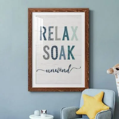 Relax Soak Unwind - Picture Frame Print Trinx Format: Brown Framed Paper, Size: 37.5x22 H x 27.5x22 W x 1x22 D