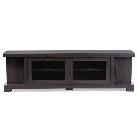 Skyline Decor Viveka 70-Inch Greyish Dark Brown Wood TV Cabinet with 2 Glass Doors and 2 Doors