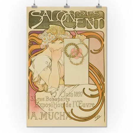 Salon des Cent - A Mucha Vintage Poster (artist: Mucha - Alphonse) France C. 1897 (24x36 Giclee Gallery Print, Wall Decor Travel, 24 x 36 inches