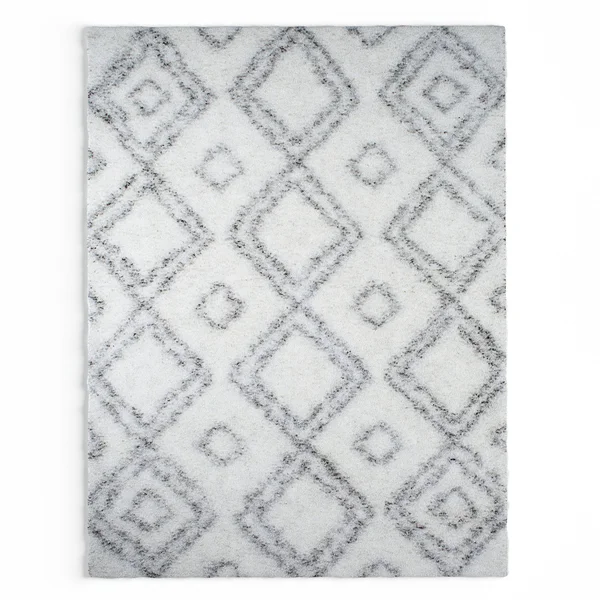 Palm Canyon Pico Moroccan Trellis White/ Grey Easy Shag Rug - 9&2 x 12& (White)