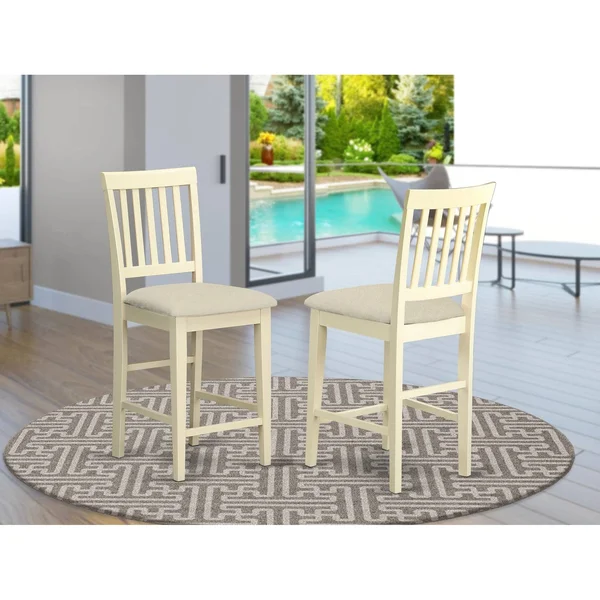 East West Furniture Vernon Counter Height Stool with Microfiber Seat - Set of 2, Buttermilk