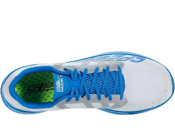 Skechers Men's GOrun Razor 3 Hyper Running Shoes - White/Blue, 8.5