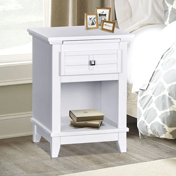 Drawer Solid Wood Nightstand - White