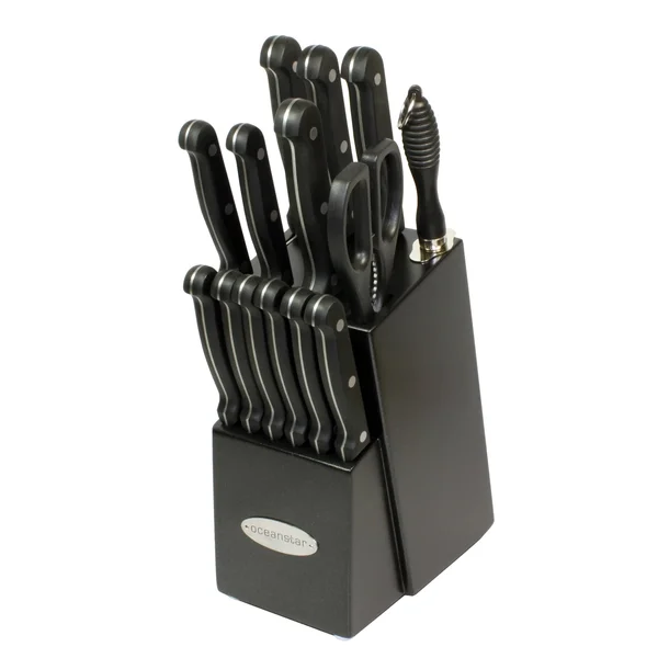 Oceanstar Contemporary 15-Piece Knife Set with Block, Elegant Black