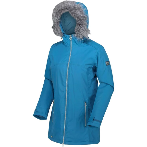 Regatta Womens Myla Waterproof Insulated Fur Trimmed Hooded Walking Jacket Coat Blue 8
