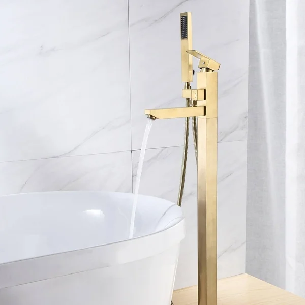 EISEN Home SevenFalls Single Handle Floor Mounted Freestanding Tub Filler with Handshower, Size: Chrome Finish