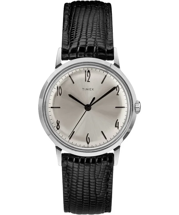 Timex Watch Men's Marlin Hand-Wound 34MM Leather Strap Stainless Steel/Black/Silver-Tone - Item # TW2R47900ZV