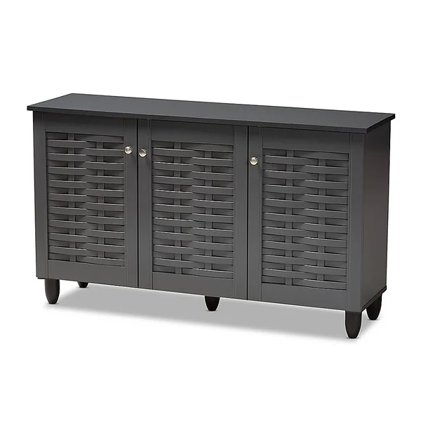 Baxton Studio Mable 3-Door Shoe Cabinet in Dark Grey