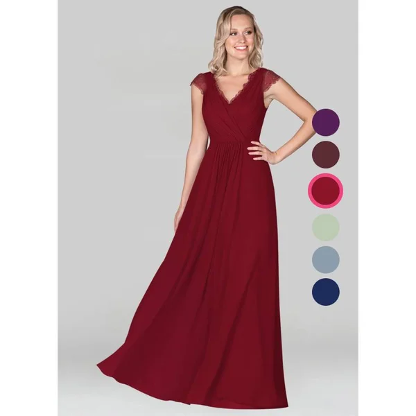 Azazie A-Line/Princess V-Neck Floor-Length Chiffon Bridesmaid Dresses - Burgundy