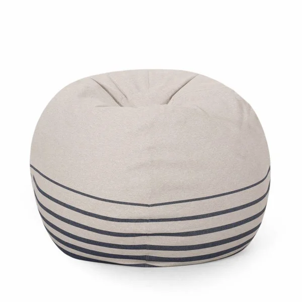 Noble House Guill Fabric 5 ft. Striped Bean Bag, Natural and Navy, Size: 5'