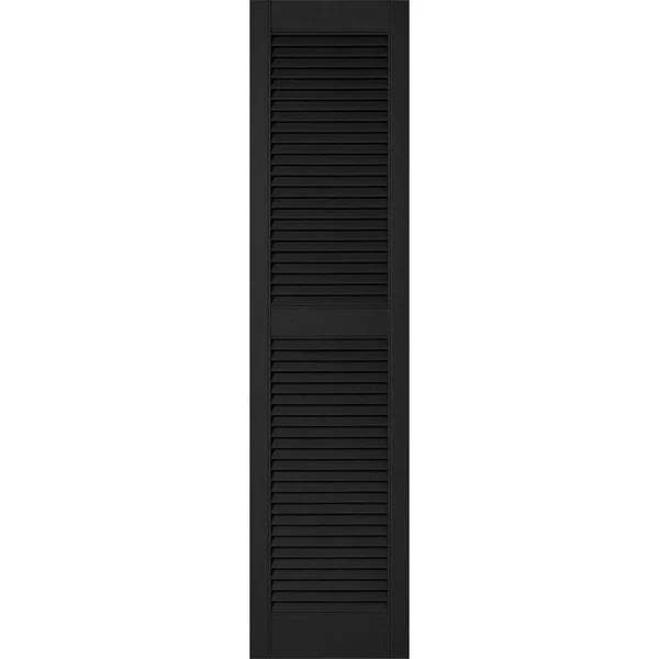 18 inchw x 29 inchh Lifetime Vinyl - Custom Straight Top Center Mullion, Open Louver Shutters, Black
