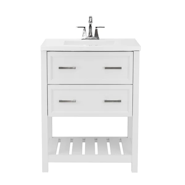 Milan Bath Vanity with Cultured Marble or Quartz Stone Top (Color: Gray, Vanity Top: Quartz Galaxy White, Size: 25x22)