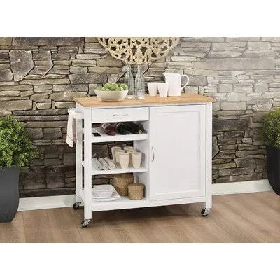 Natural & White Karendeep Kitchen Cart Red Barrel Studio Base Finish: White - Counter Finish: Walnut