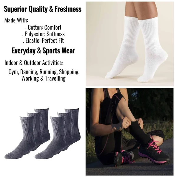 Daily Basic Unisex Classic Crew Athletic Sports Cotton Socks 60 Pack