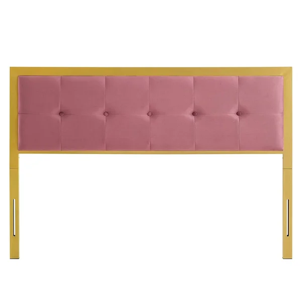 Panama Modern Heather Pink Velvet Button Tufted Upholstered King Size Metal Headboard