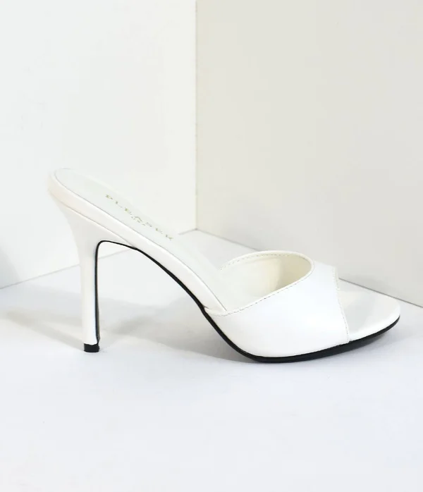 White Matte Leatherette Peep Toe Slip on Heels - Size 10