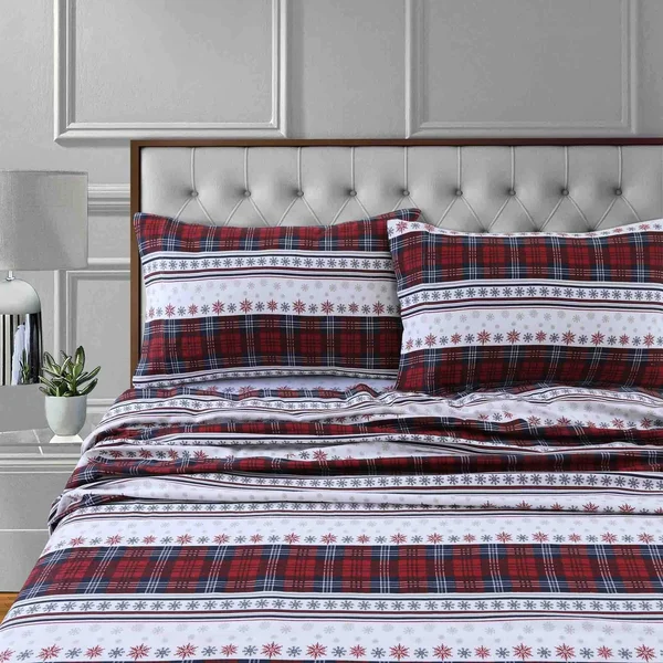 Tribeca Living Comfy Stripe 170-GSM Cotton Flannel Printed Extra Deep Pocket Sheet Set - Size: Twin