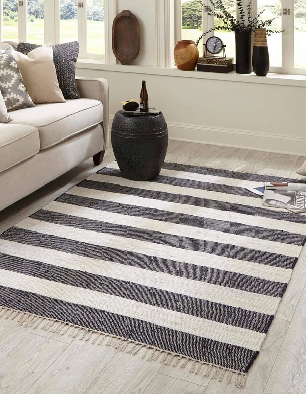 Unique Loom Striped Chindi Rag Rug - Gray (5& 0 x 8& 0)