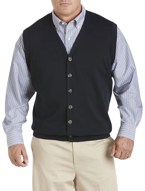 Men's Big & Tall Oak Hill Button-Front Sweater Vest - Size: 3xlt, Blue