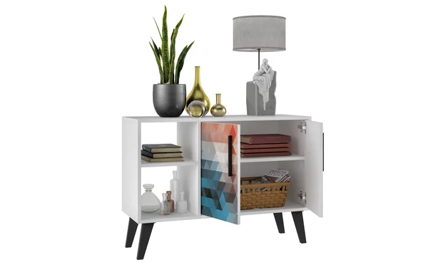 Manhattan Comfort Amsterdam 35.43x22 Sideboard in Multi Color Red and Blue