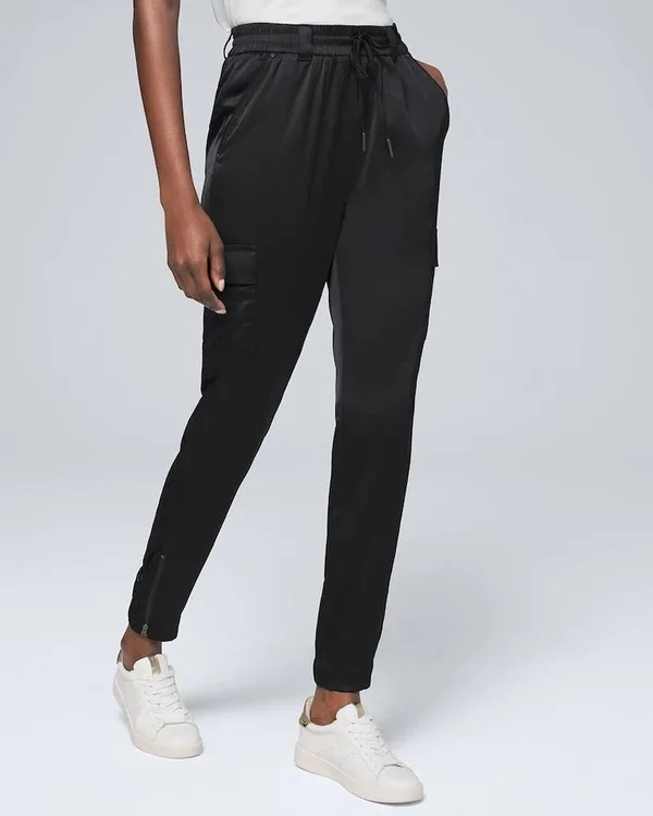 Women's Whbm WKND Satin Jogger Pants by White House Black Market - Black