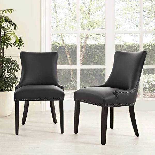 Modway Marquis Dining Chair Faux Leather Set of 2 - Black