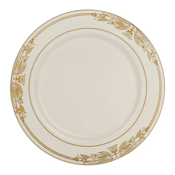 120 Plates - 10.25x22 White with Pink and Gold Harmony Rim Plastic Dinner Plates
